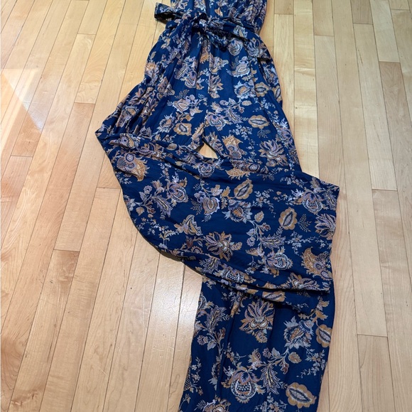 Anthropologie Ett:twa Women's Blue Paisley Belted Wide Leg Jumpsuit Size S - Picture 7 of 8